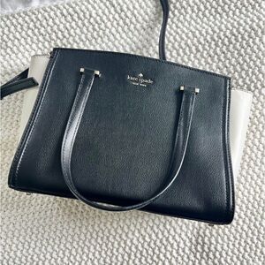 kate spade Black and White Leather Satchel with Gold Hardware